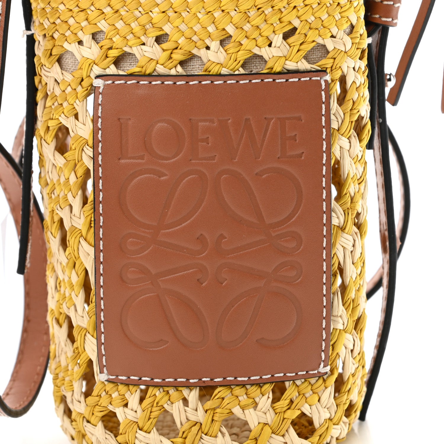 Loewe Calfskin Raffia Paula's Ibiza Pocket Bucket Bag Natural Yellow 7 of 9
