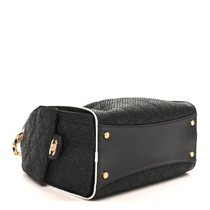 Chanel Braided Raffia Calfskin Quilted Small Chanel 25 Handbag Black White 3 of 9