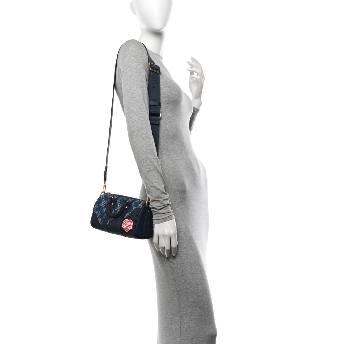 X NIGO Taurillon Monogram Denim Drip Keepall XS Blue