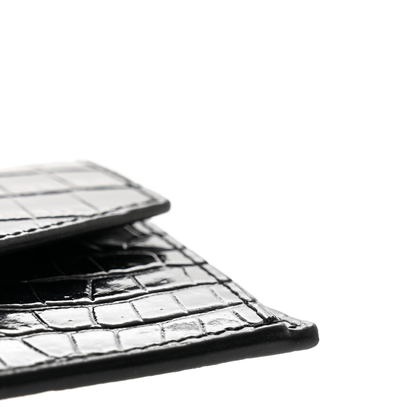 Calfskin Crocodile Embossed Uptown Monogram Card Case Black