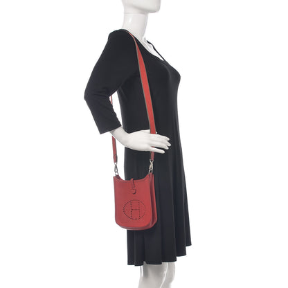 Hermes Taurillon Clemence Amazone Evelyne TPM Rouge Casaque Etain 2 of 13