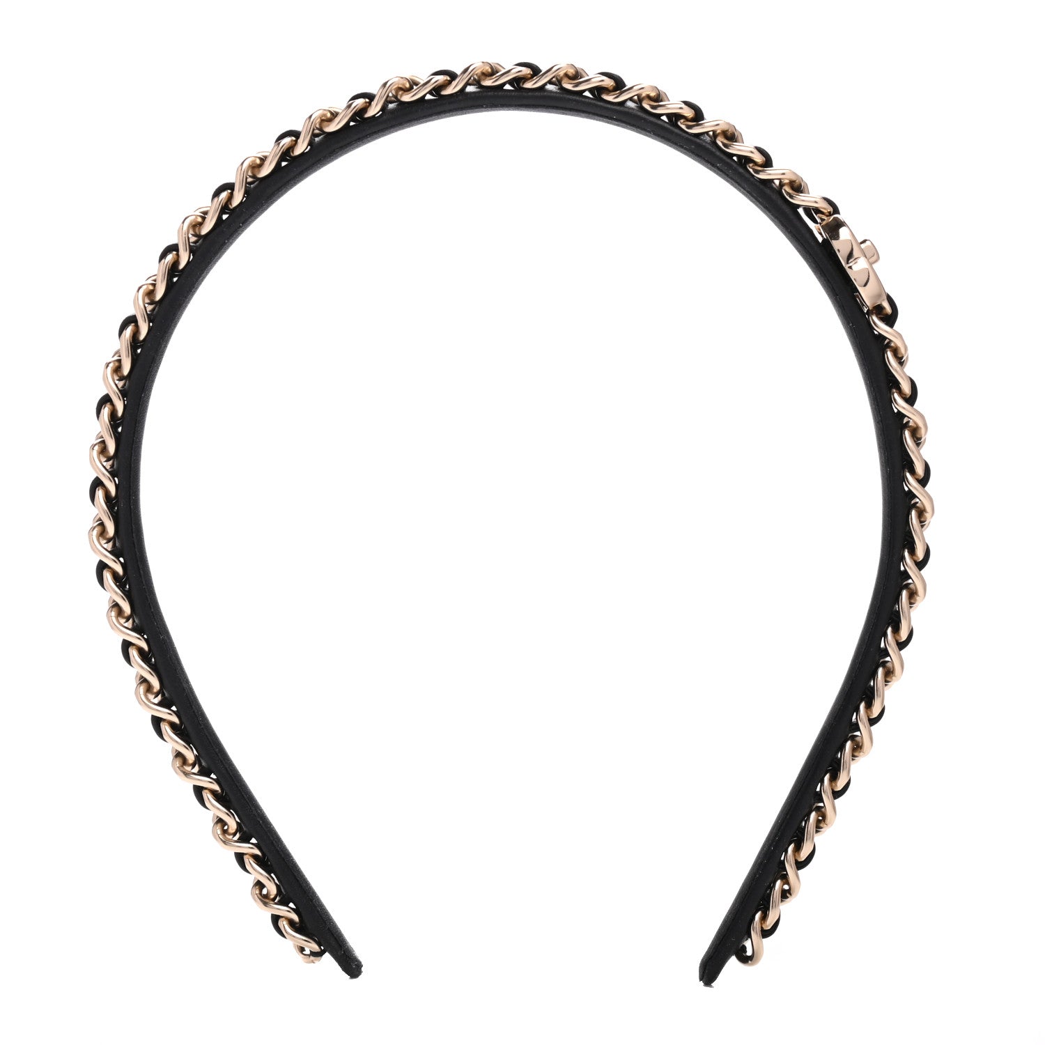 Chanel Metal Lambskin Chain CC Headband Black Gold 1 of 5