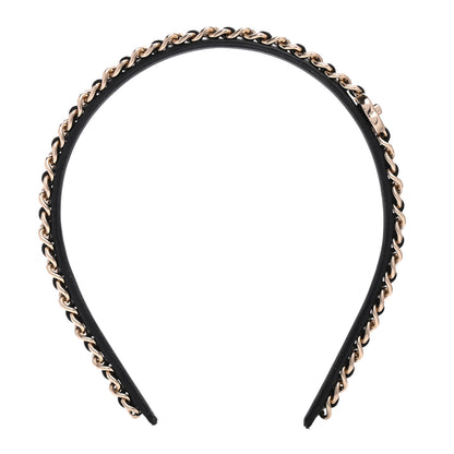 Chanel Metal Lambskin Chain CC Headband Black Gold 1 of 5