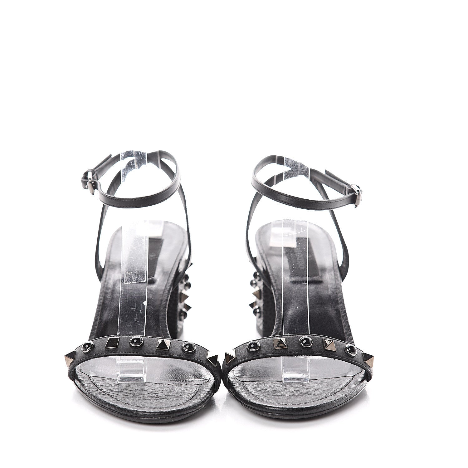 Valentino Garavani Pebbled Calfskin Rockstud Rolling 60mm City Sandals 38 Black 2 of 7