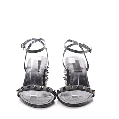 Valentino Garavani Pebbled Calfskin Rockstud Rolling 60mm City Sandals 38 Black 2 of 7