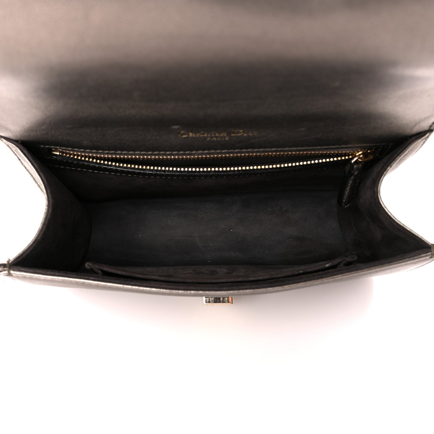 Metallic Calfskin Small Diorama Flap Bag Gunmental