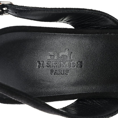 Hermes Suede Goatskin Dabka Embroidered Chevron Holy 105 Sandals 36 Black 7 of 10