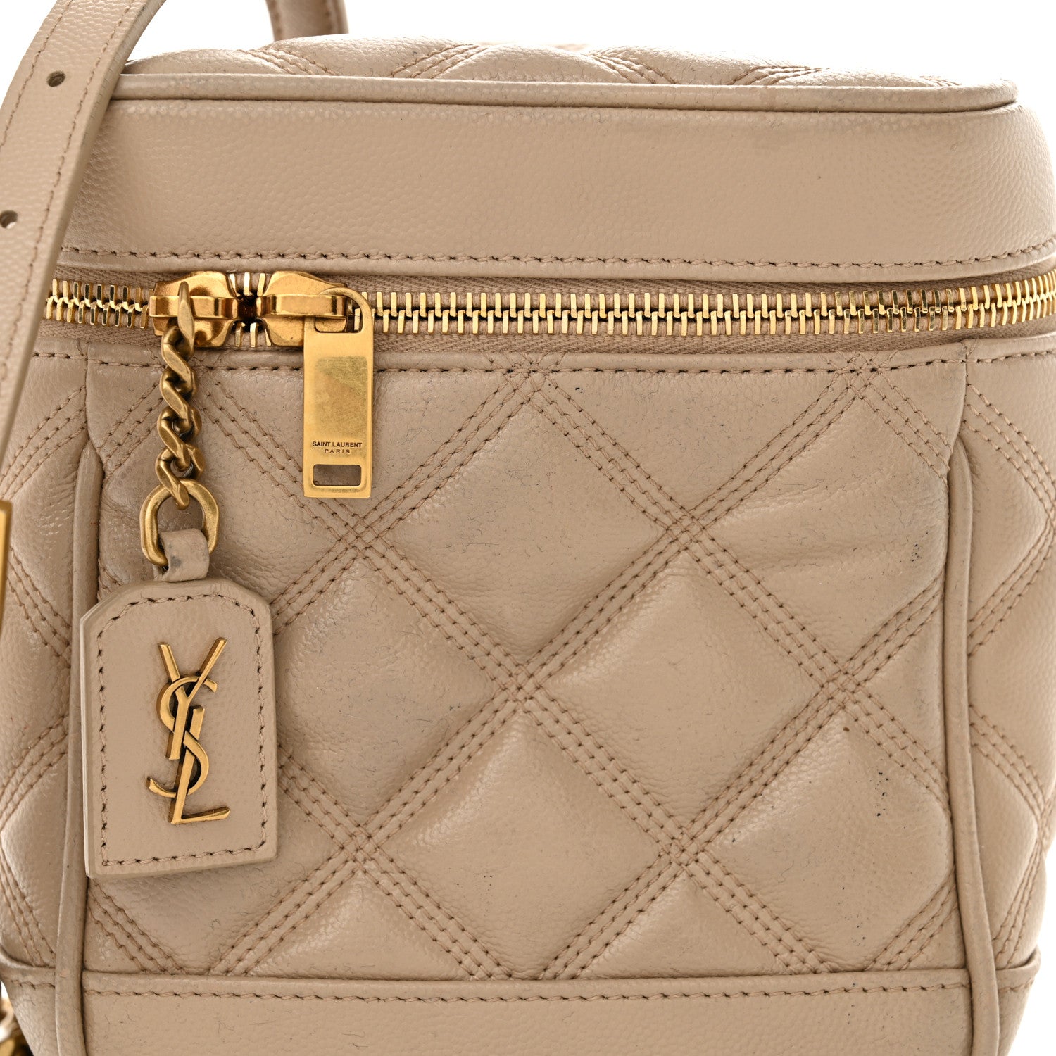 Saint Laurent Grain de Poudre Quilted 80's Vanity Bag Dark Beige 8 of 12