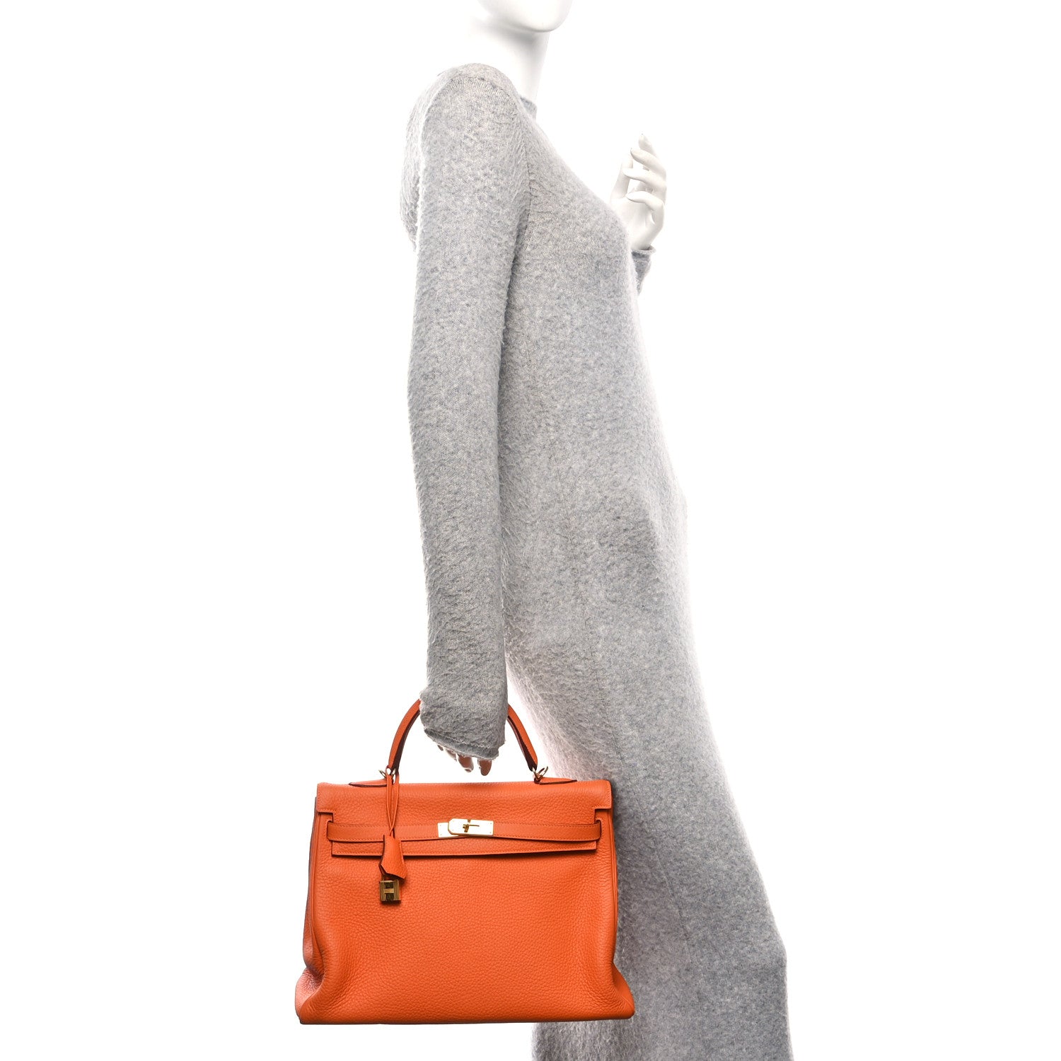 Hermes Taurillon Clemence Kelly Retourne 35 Orange 2 of 14