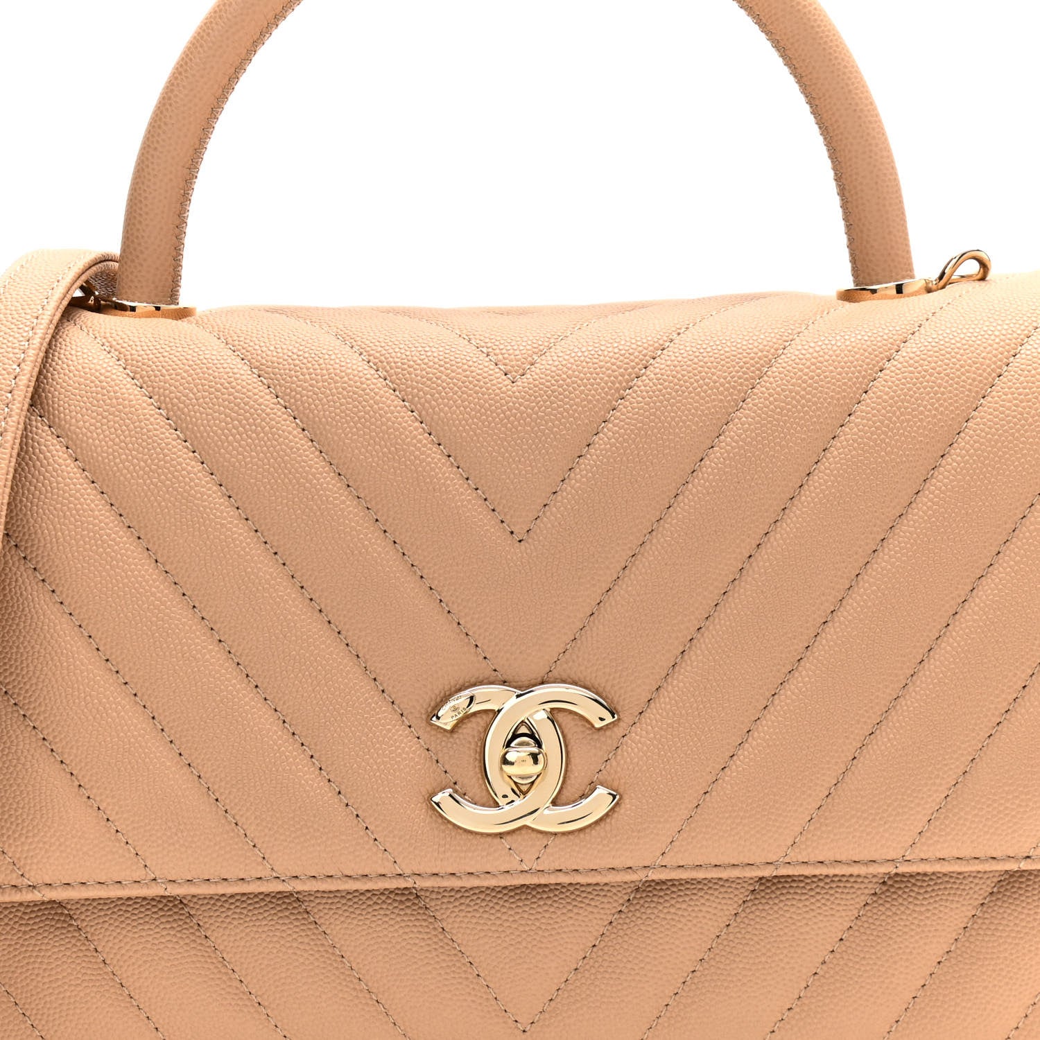 Chanel Caviar Chevron Quilted Small Coco Handle Flap Beige 7 of 9