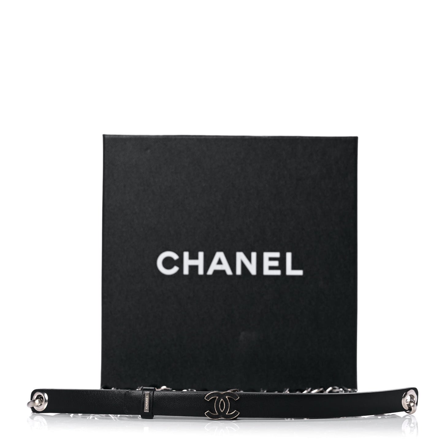 Lambskin CC Chain Belt 85 34 Black Silver