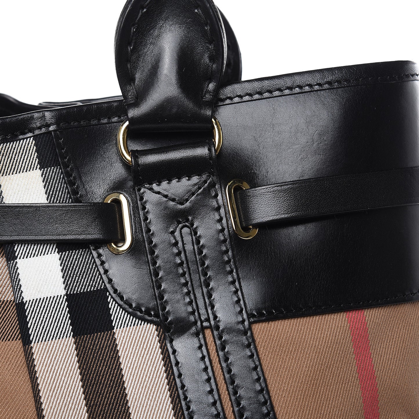House Check Bridle Calfskin Medium Whipstitch Tote Black