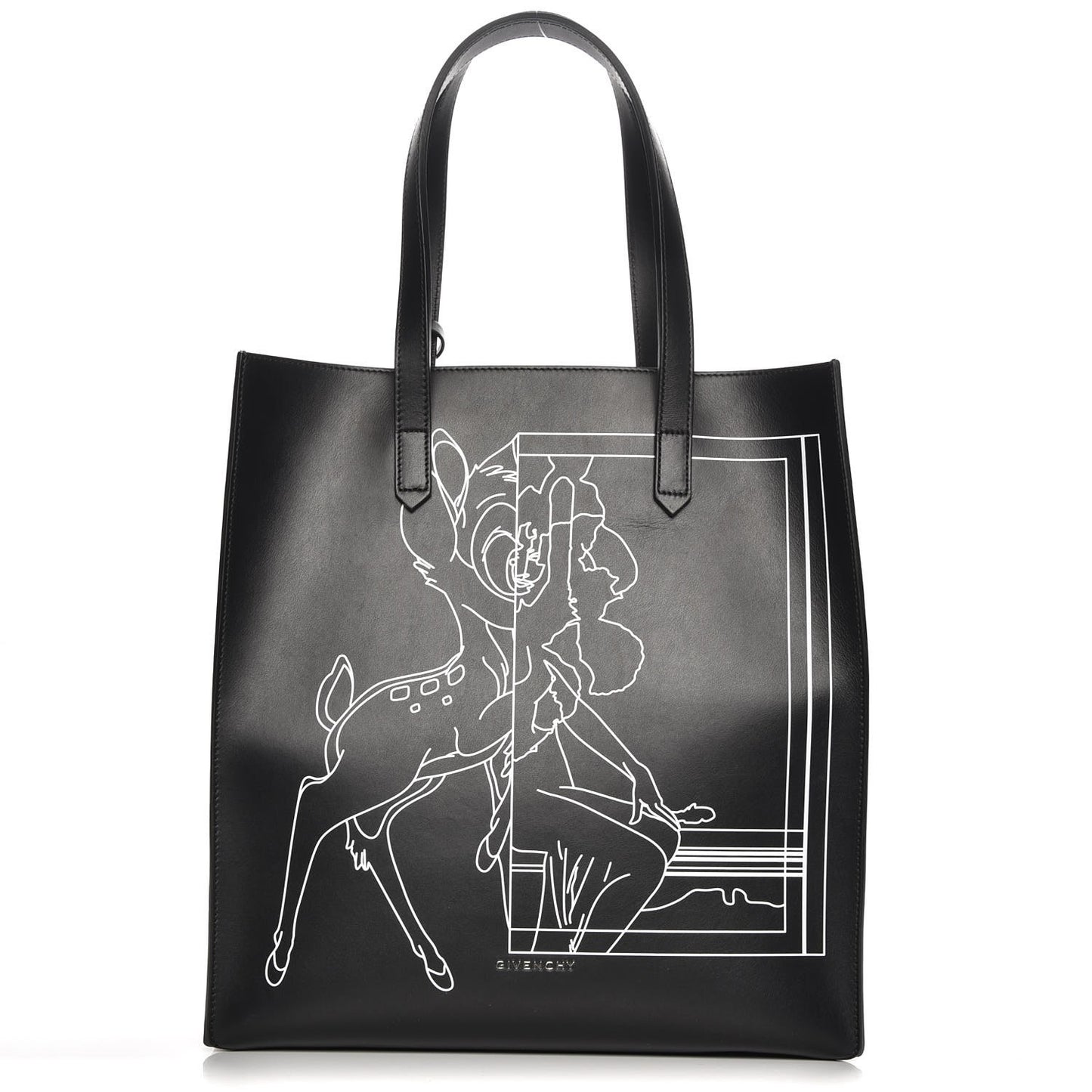 Calfskin Bambi Print Medium Stargate Shopper Tote Black