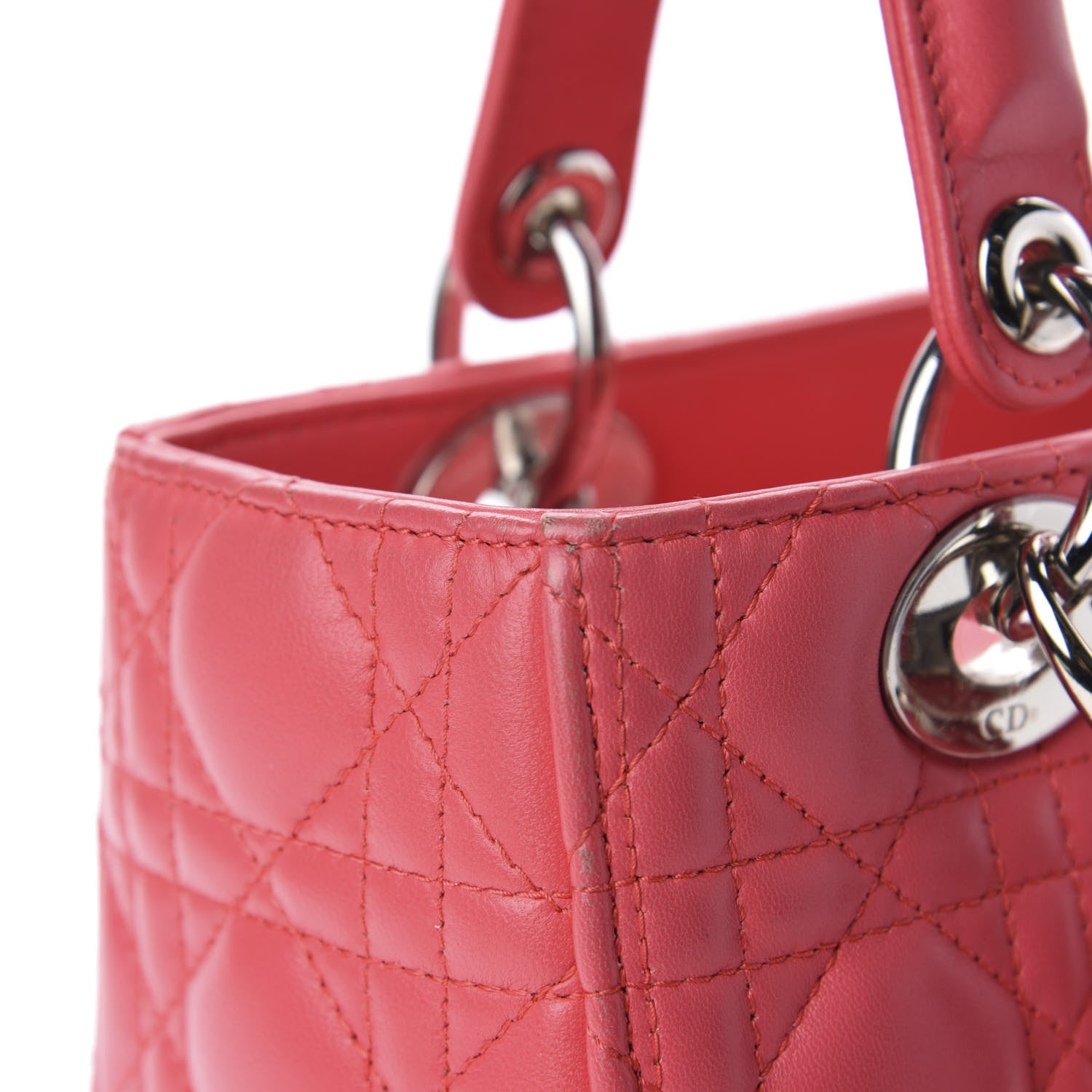 Christian Dior Lambskin Cannage Medium Lady Dior Coral 10 of 13