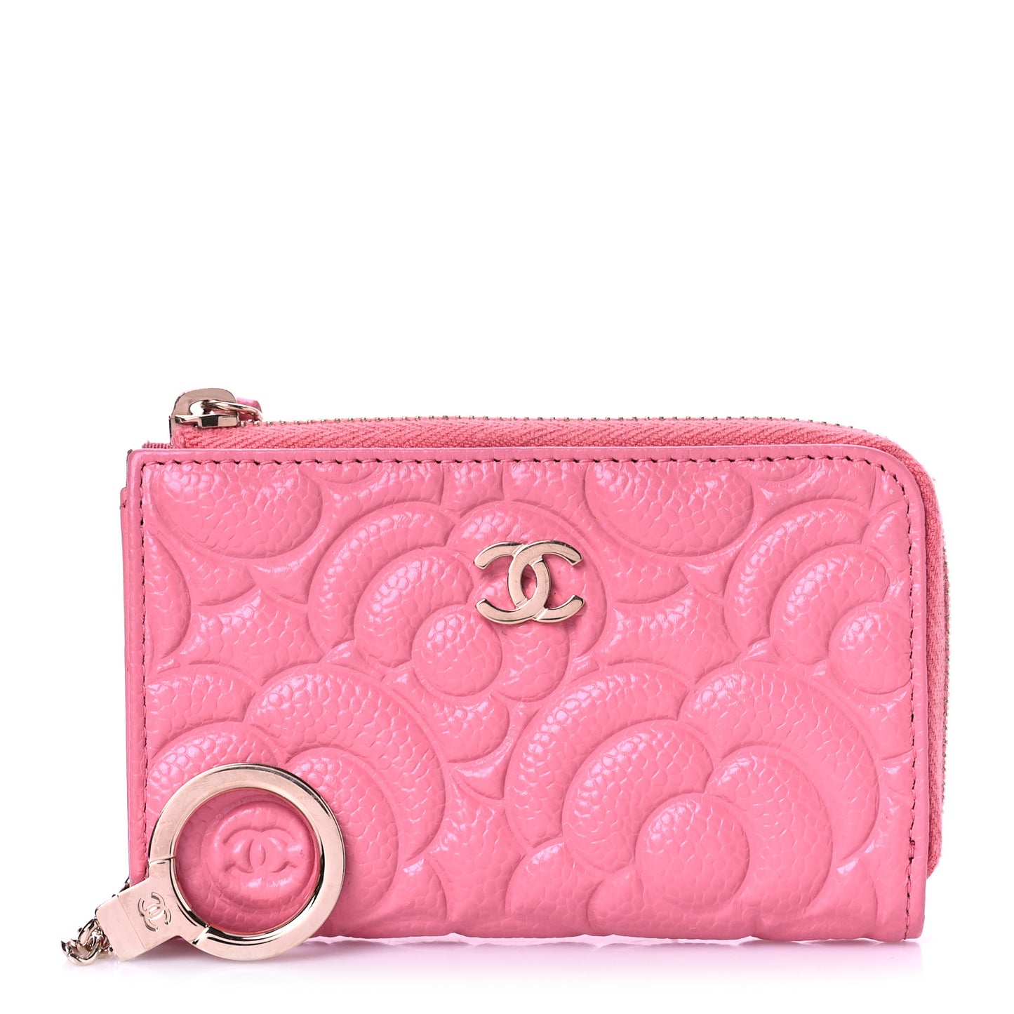 Caviar Camellia Embossed Key Holder Case Pink
