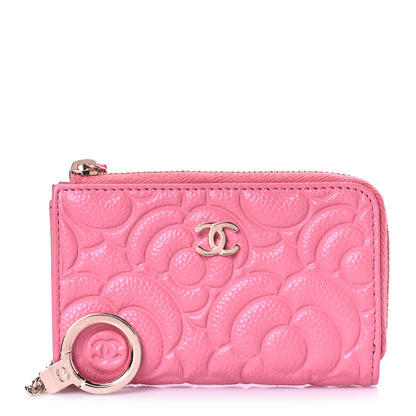 Chanel Caviar Camellia Embossed Key Holder Case Pink 1 of 9