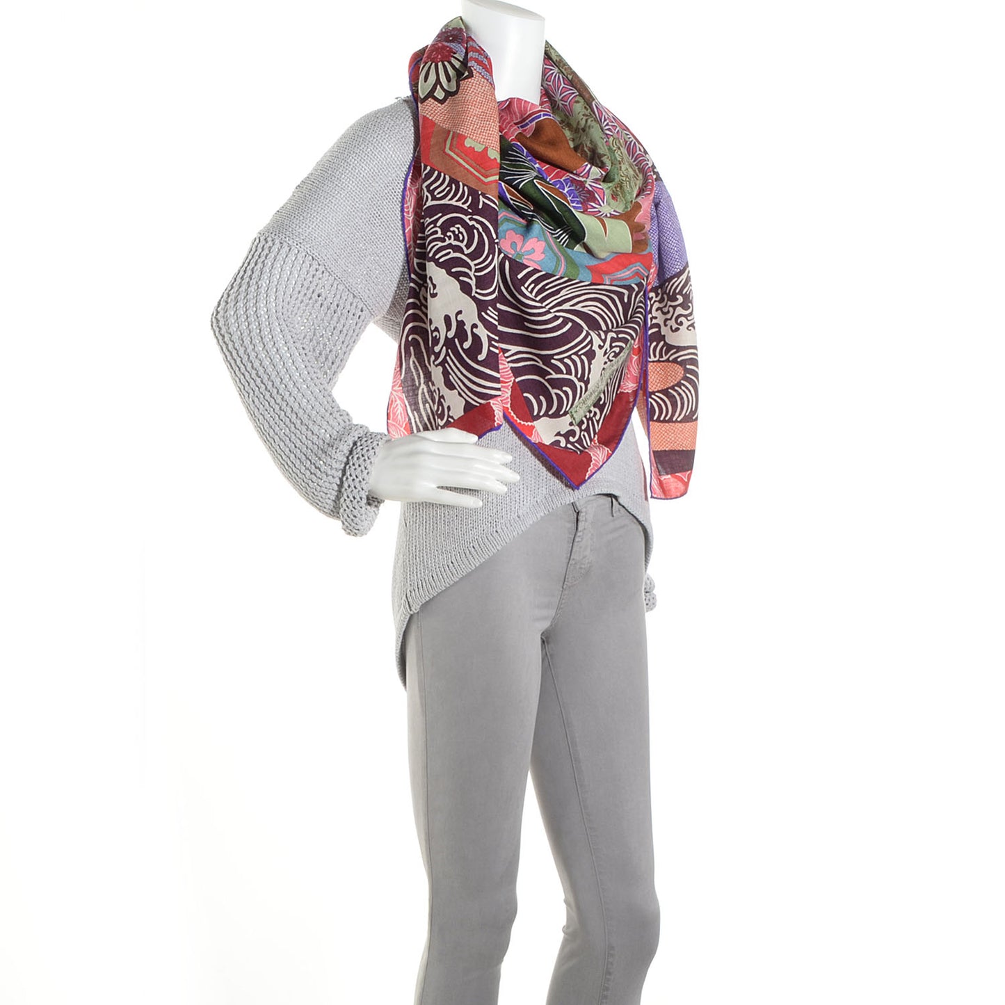 Cashmere Silk Ex Libris En Monogram Kimonos Scarf Prune Rose Violet 140