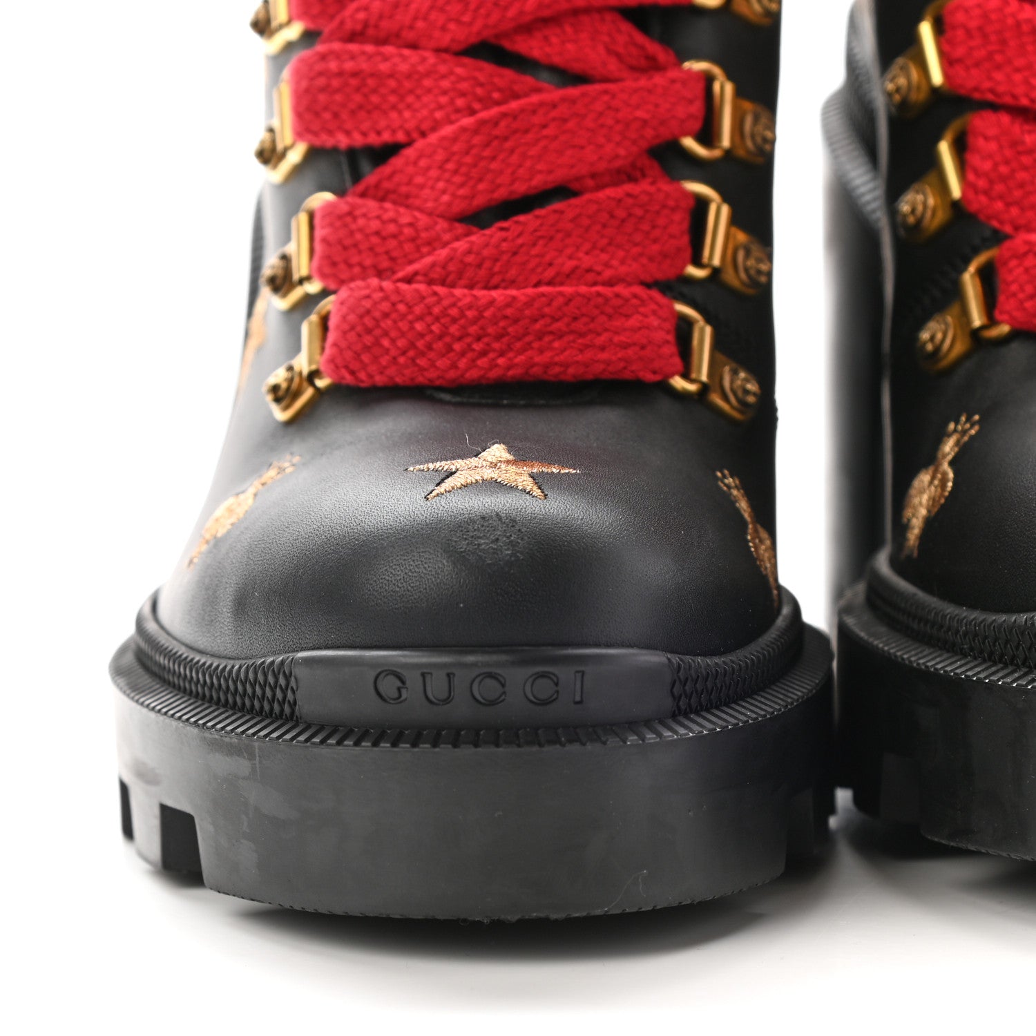 Gucci Calfskin Embroidered Lace Up Combat Ankle Boots 36 Black 10 of 16