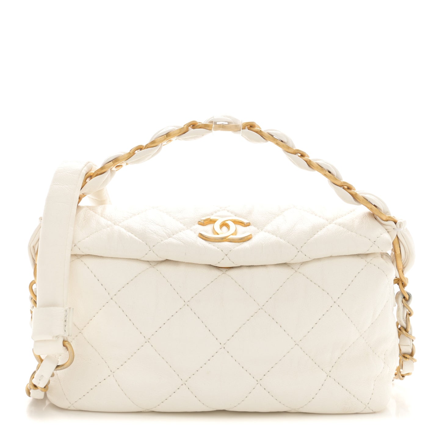 Crumpled Lambskin Quilted Small CC Links Shoulder Bag White