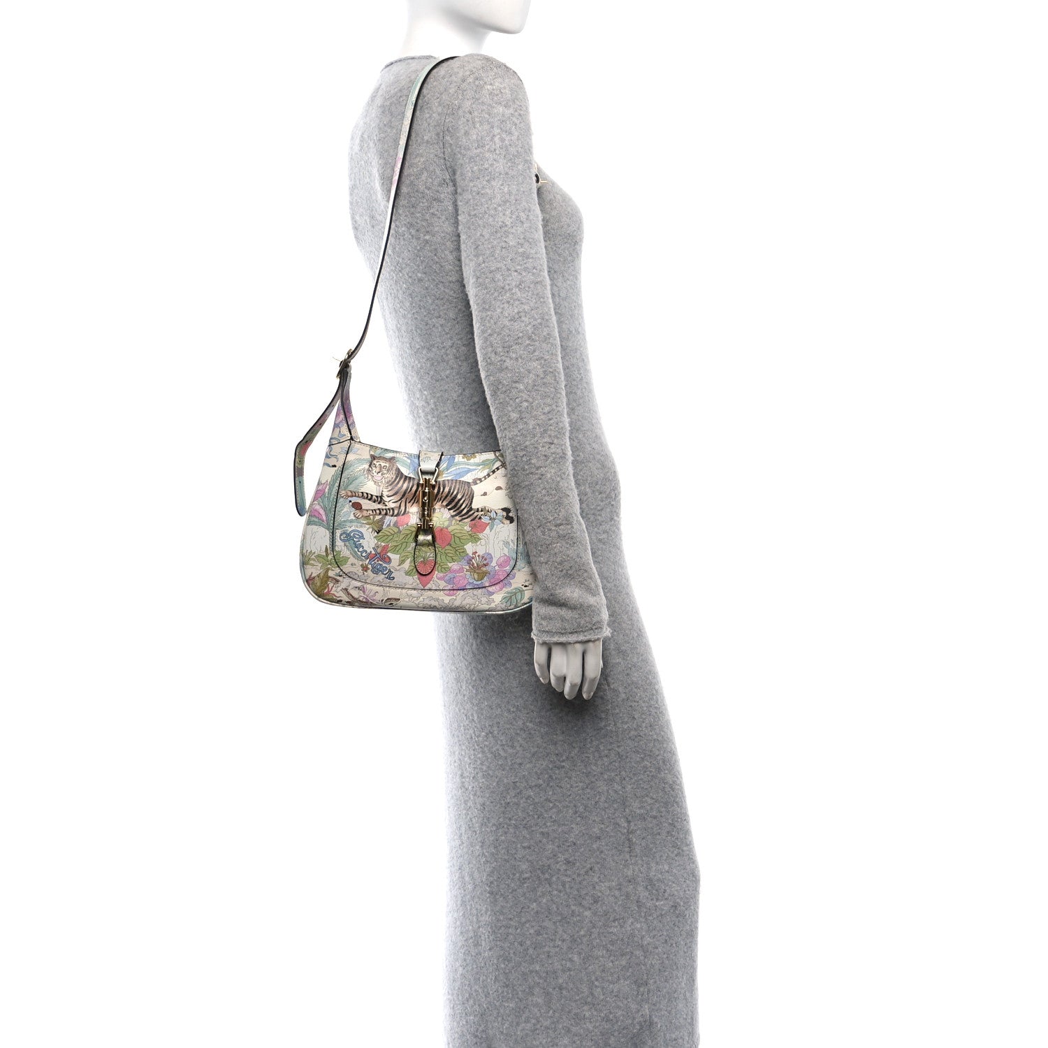 Gucci New Shangai Calfskin Tiger Savanah Small Jackie 1961 Hobo Chalky White Multicolor 2 of 9