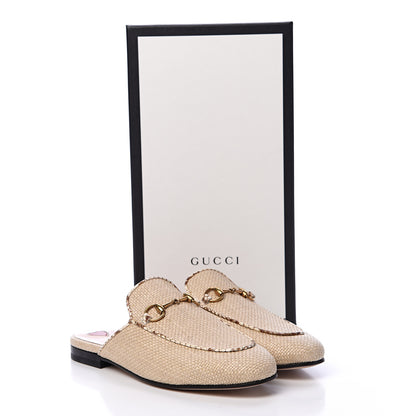 Gucci Straw Elaphe Womens Princetown Slippers 36.5 Natural Cream Brown 8 of 8