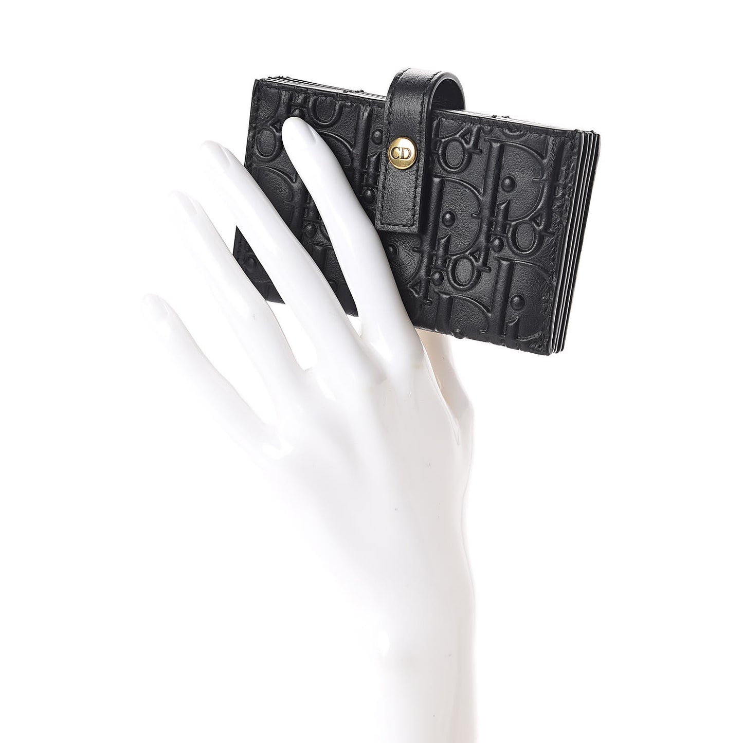 Calfskin Embossed Oblique Lady Dior Gusseted Card Holder Black