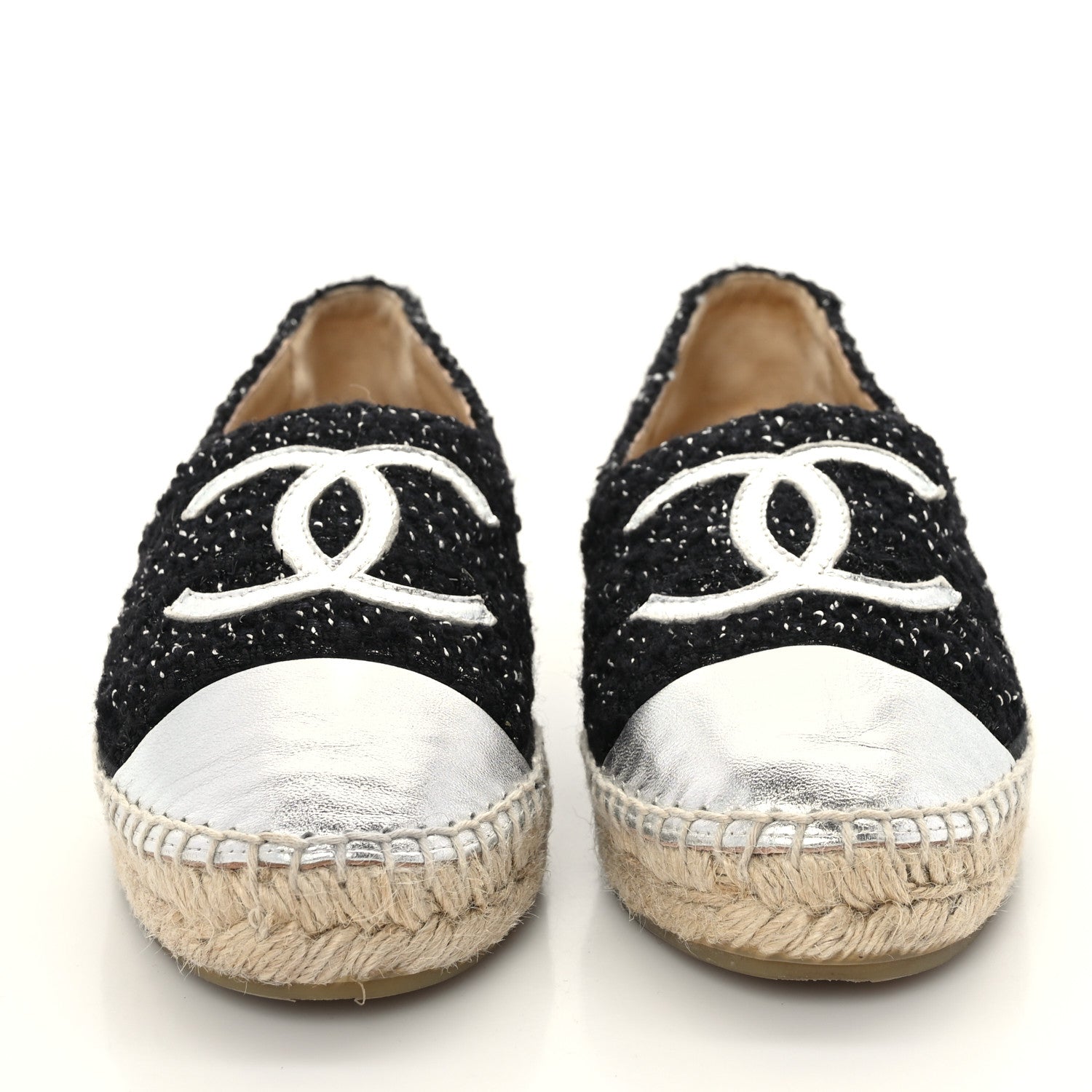 Chanel Metallic Lambskin Tweed CC Espadrilles 39 Black Silver 2 of 8
