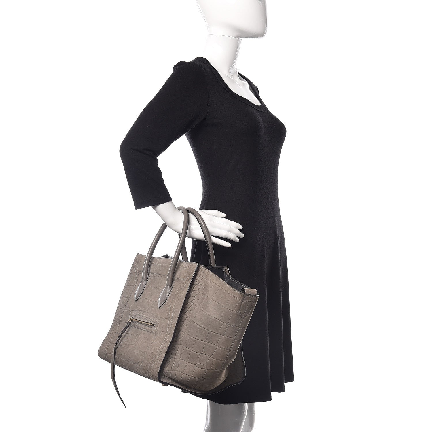 Celine Crocodile Embossed Nubuck Medium Phantom Luggage Grey 2 of 12