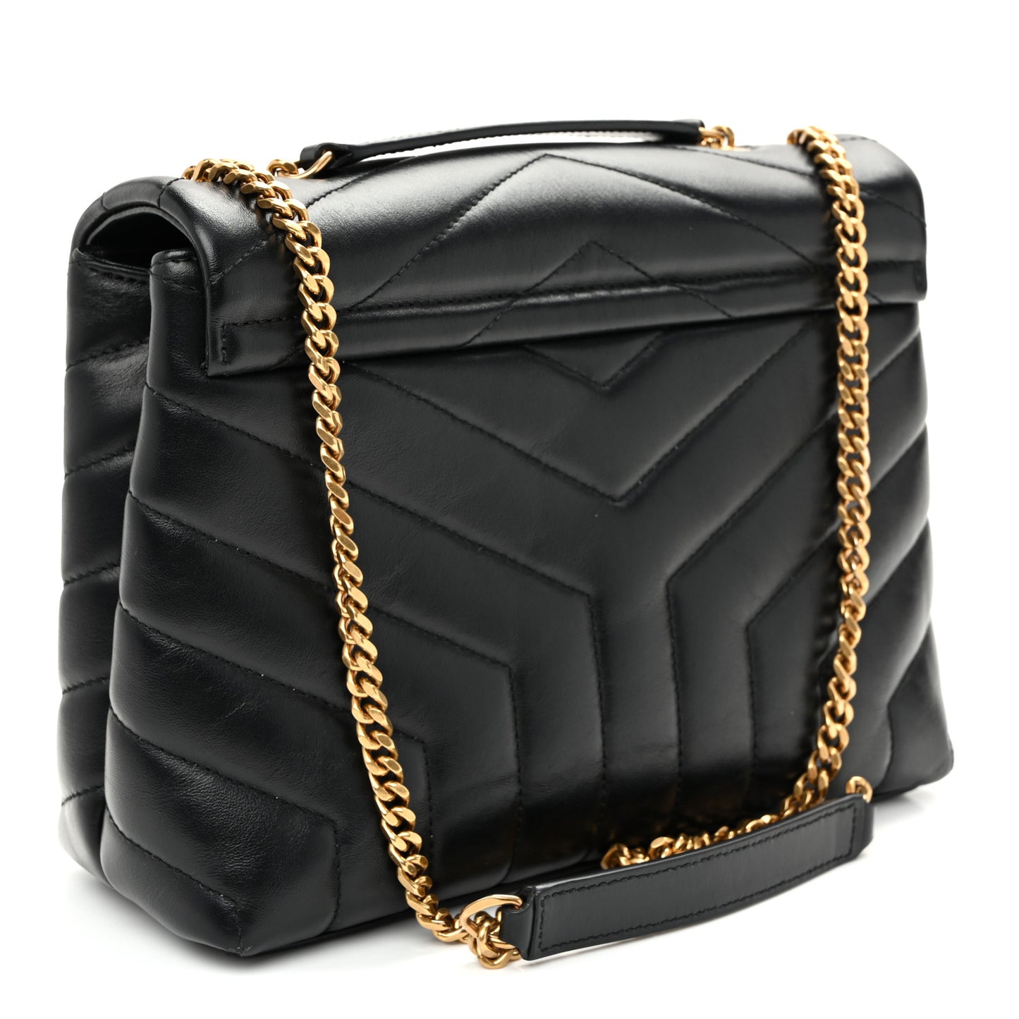 Calfskin Y Quilted Monogram Small Loulou Chain Satchel Black
