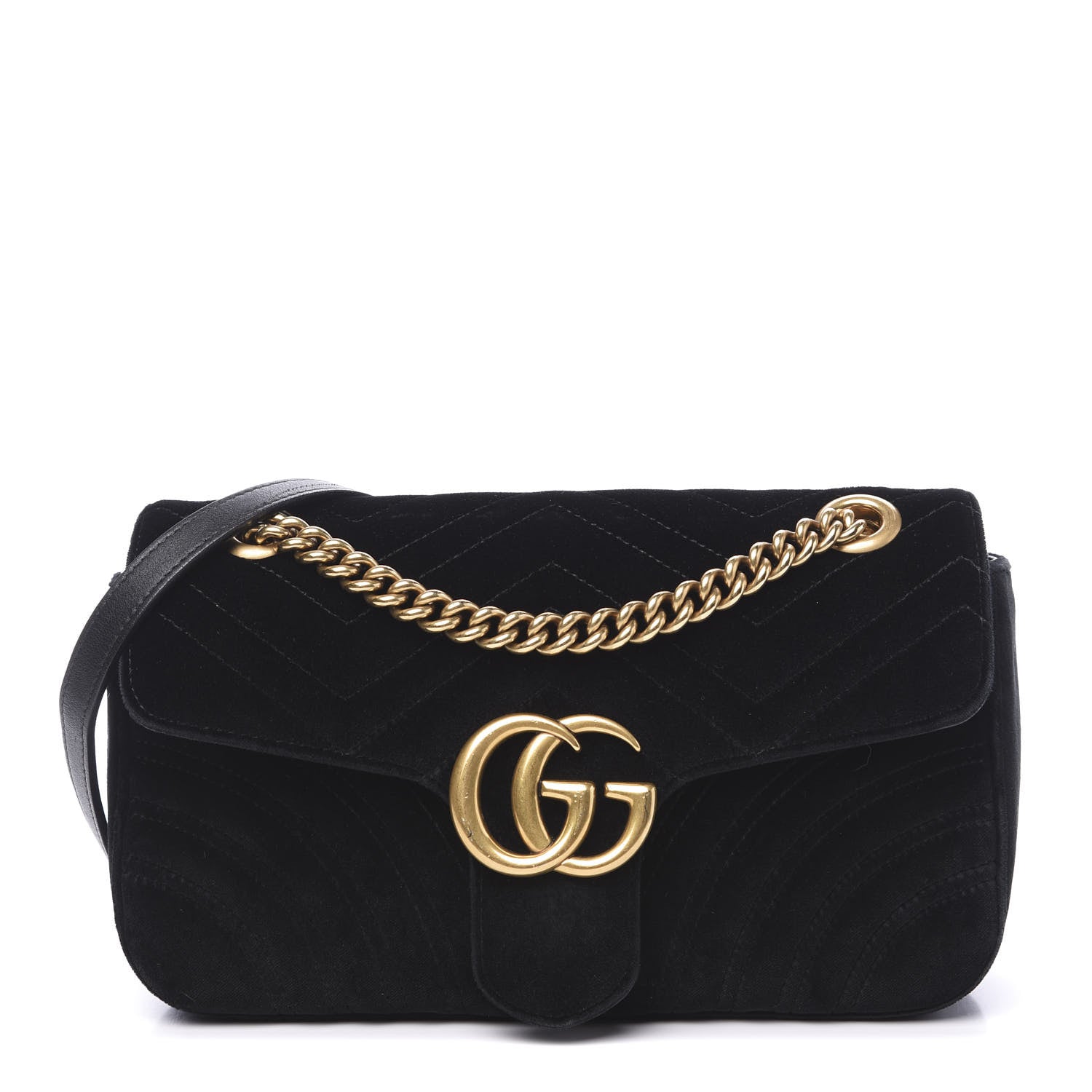 Gucci Velvet Matelasse Small GG Marmont Shoulder Bag Black 1 of 10