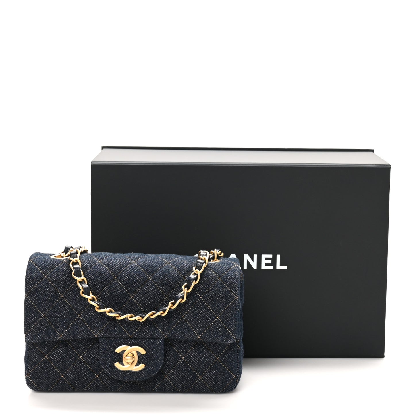 Denim Quilted Mini Rectangular Flap Dark Blue