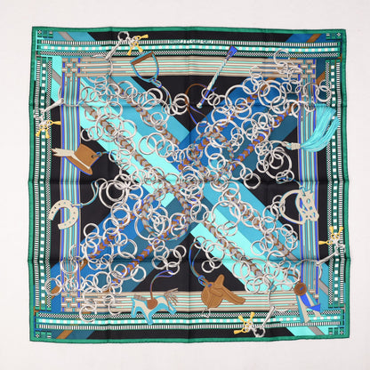 Hermes Silk Brides Et Gris Gris Scarf 90 Marine Turquoise Bleu 2 of 6