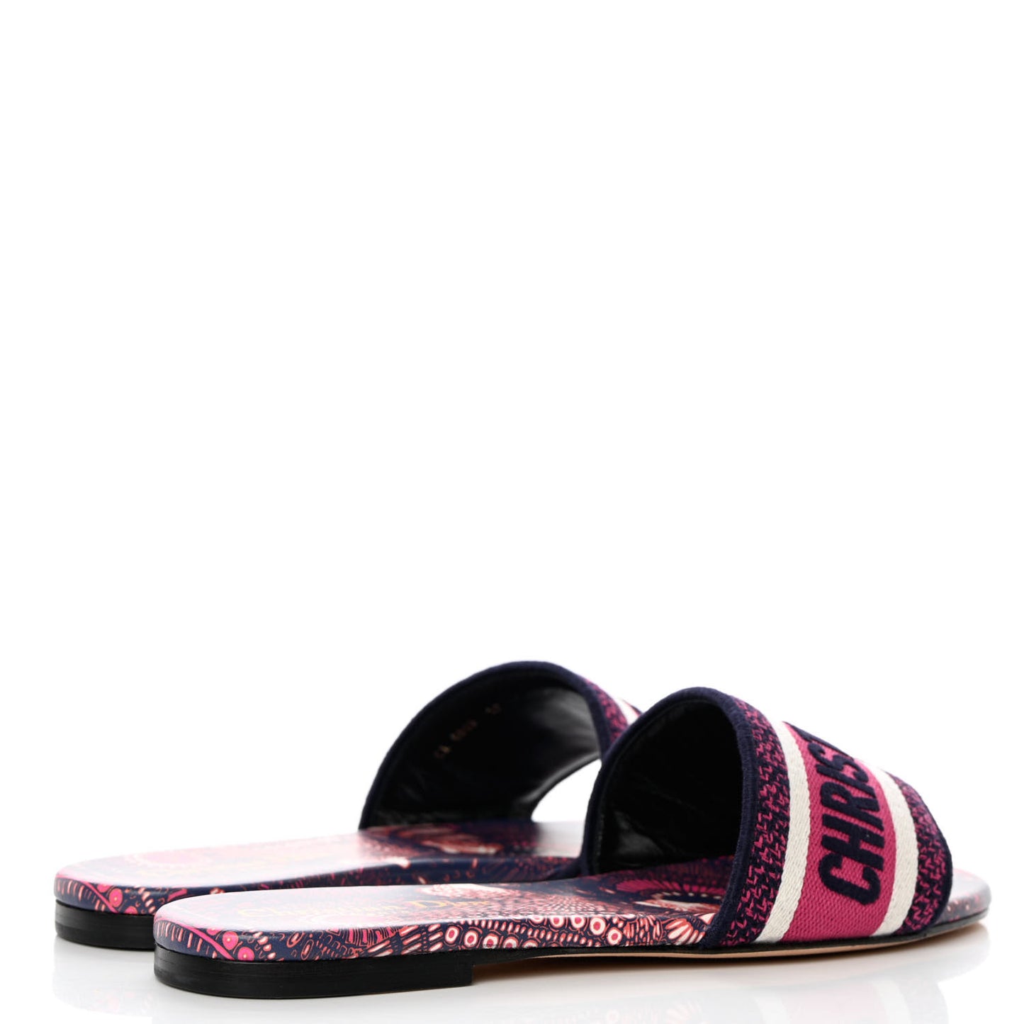 Canvas Embroidered Animals Dway Mules Slide Sandals 37 Deep Blue Fuchsia