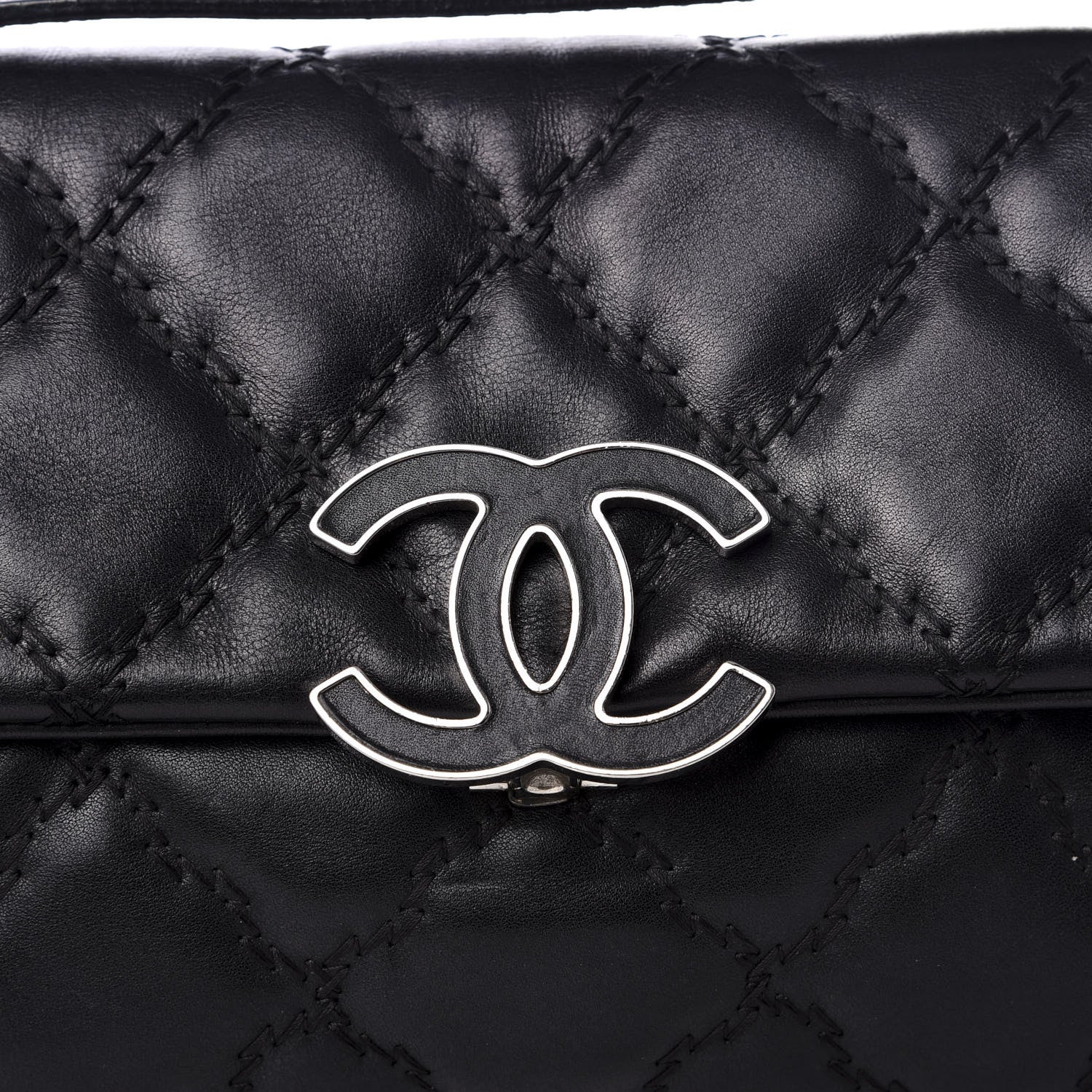 Chanel Calfskin Quilted Double Stitch Hamptons Clutch with Chain Black 8 of 9