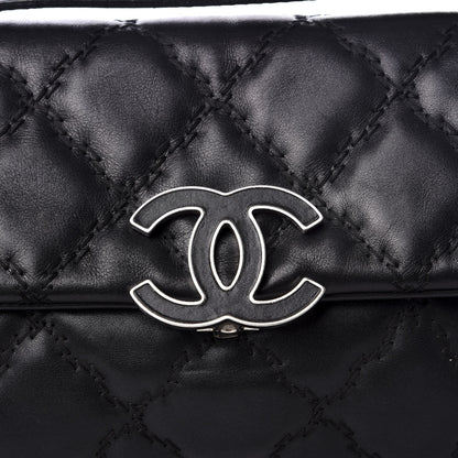 Chanel Calfskin Quilted Double Stitch Hamptons Clutch with Chain Black 8 of 9