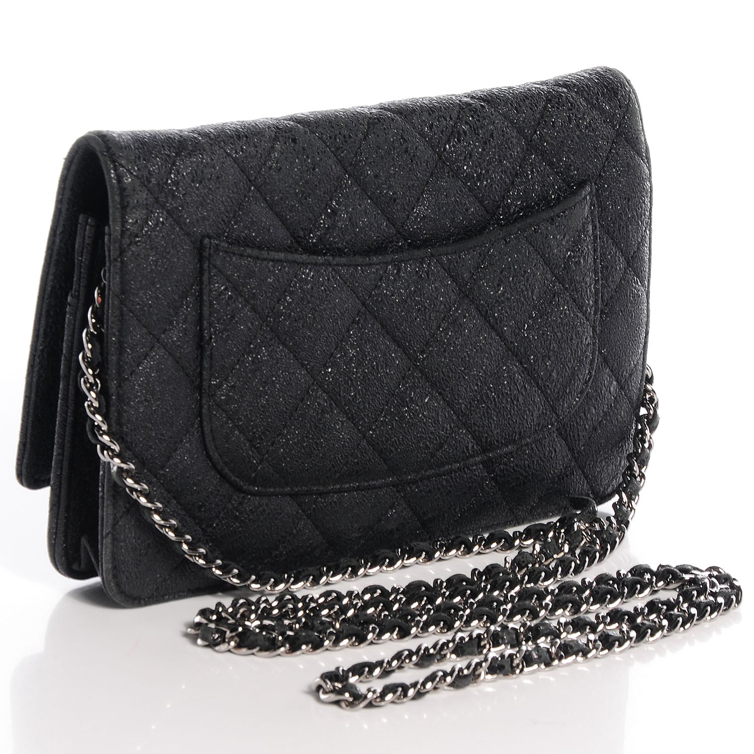 Chanel Crackled Calfskin Wallet on Chain WOC Black 3 of 8