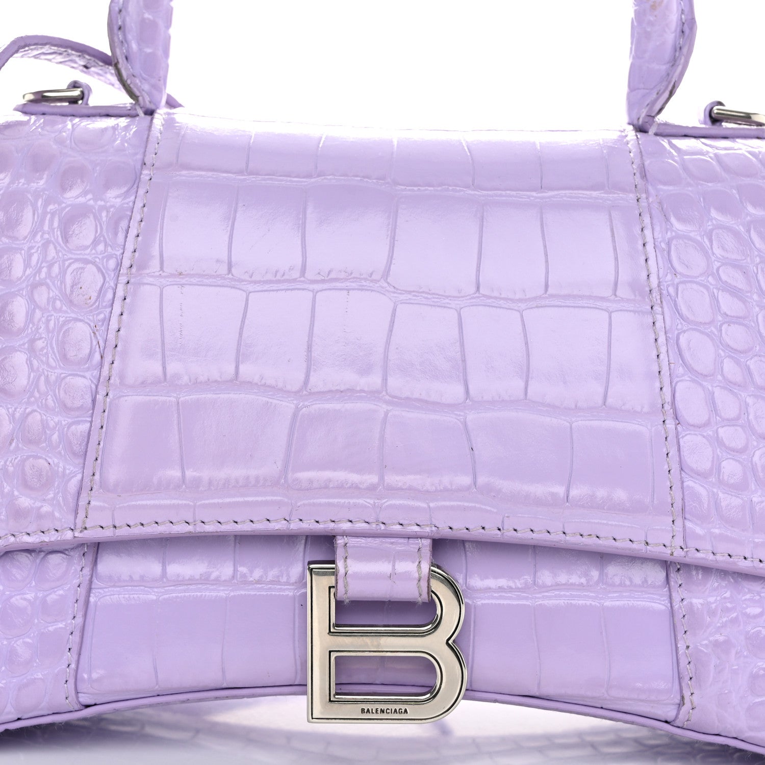Balenciaga Shiny Calfskin Crocodile Embossed Small Hourglass Top Handle Bag Lilac 9 of 13