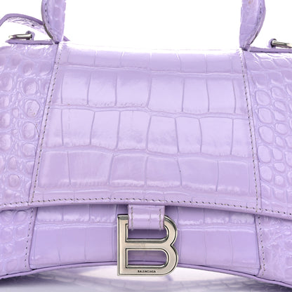 Balenciaga Shiny Calfskin Crocodile Embossed Small Hourglass Top Handle Bag Lilac 9 of 13
