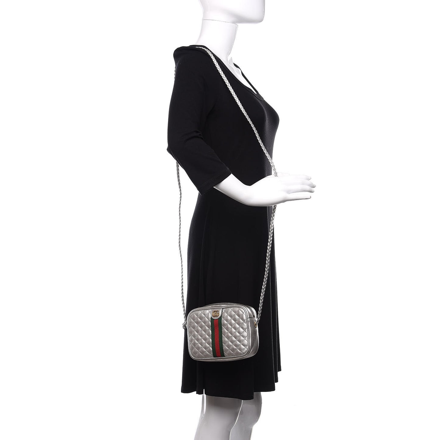 Laminated Nappa Web Trapuntata Mini GG Shoulder Bag Argento