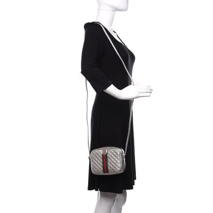 Gucci Laminated Nappa Web Trapuntata Mini GG Shoulder Bag Argento 2 of 10