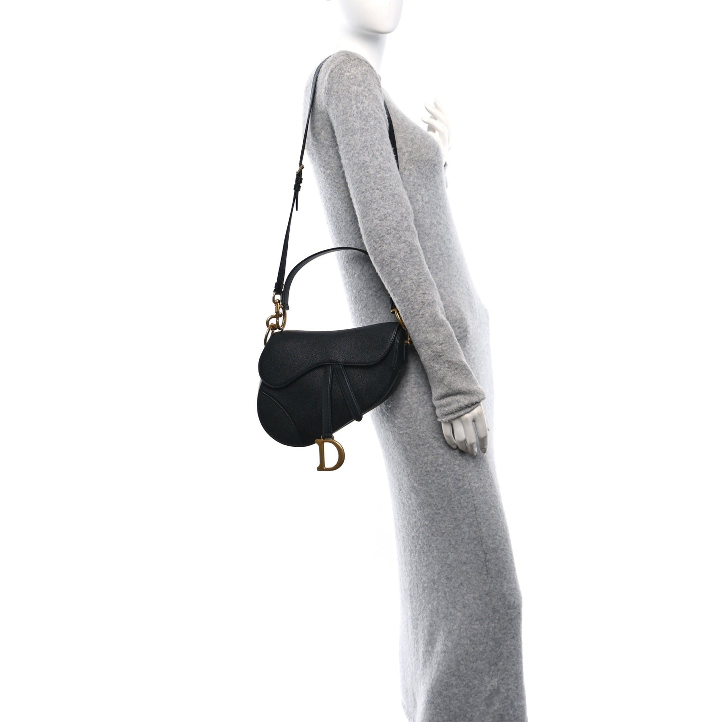 Grained Calfskin Saddle Bag With Strap Black