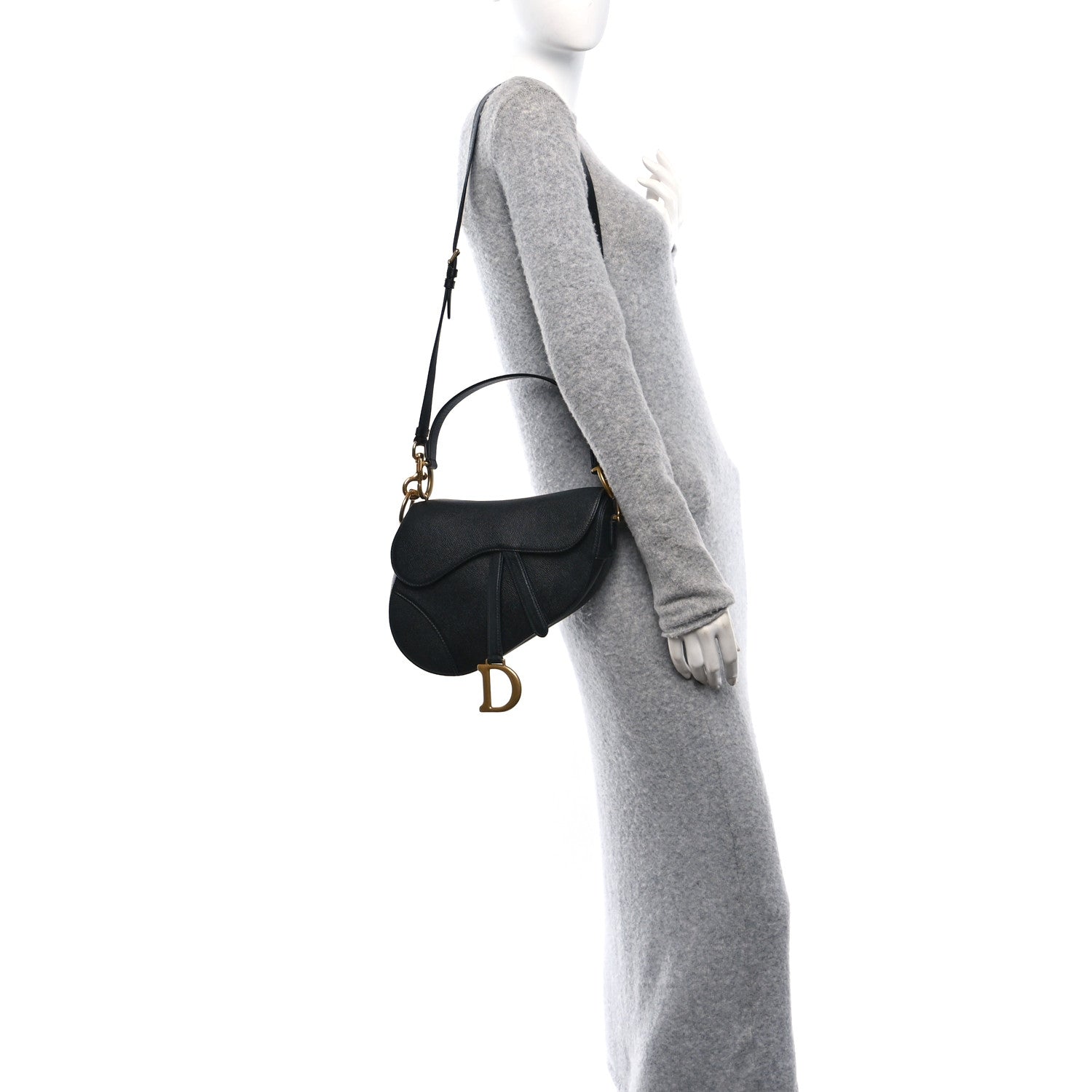 Christian Dior Grained Calfskin Saddle Bag With Strap Black 3 of 10