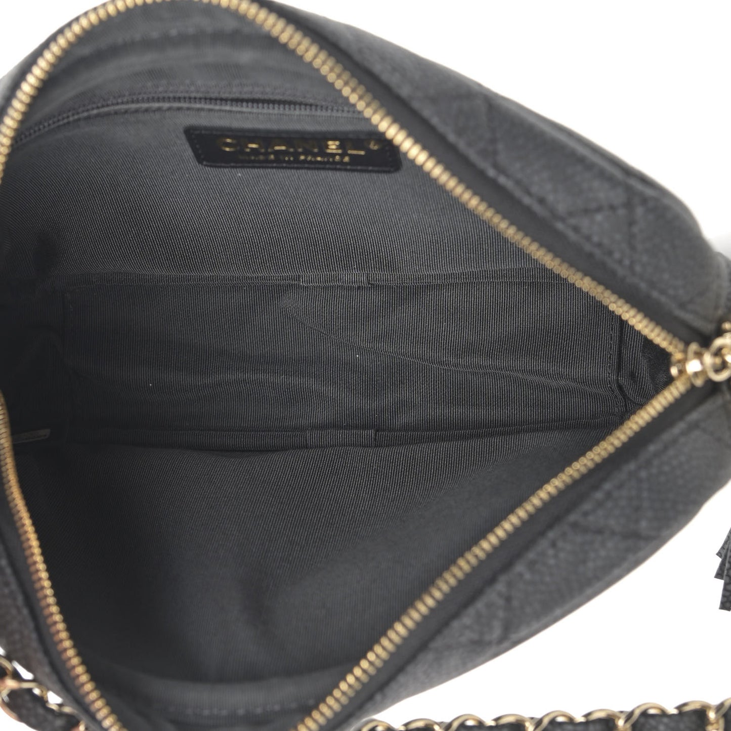 Iridescent Caviar Quilted Small Coco Tassel Camera Case Black