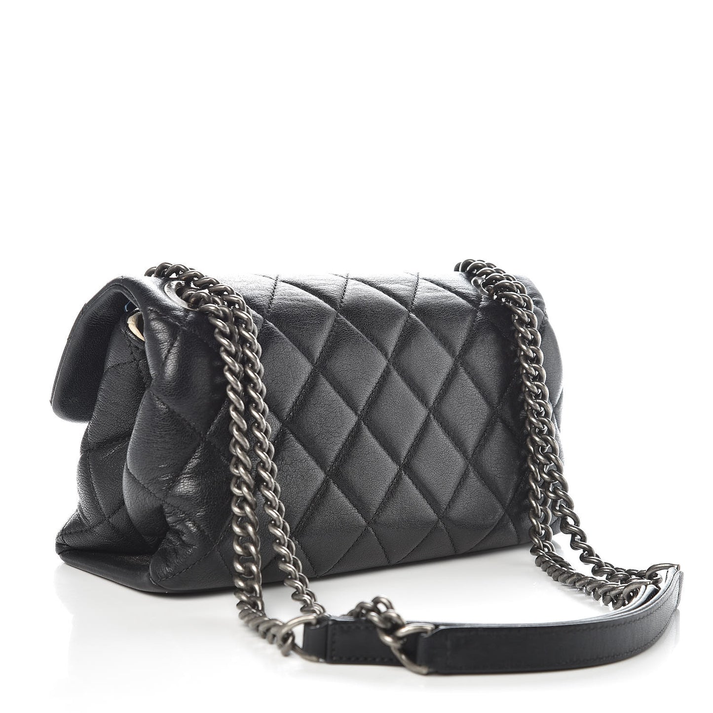 Shiny Lambskin Quilted Small Burgundy Rocks Flap Black