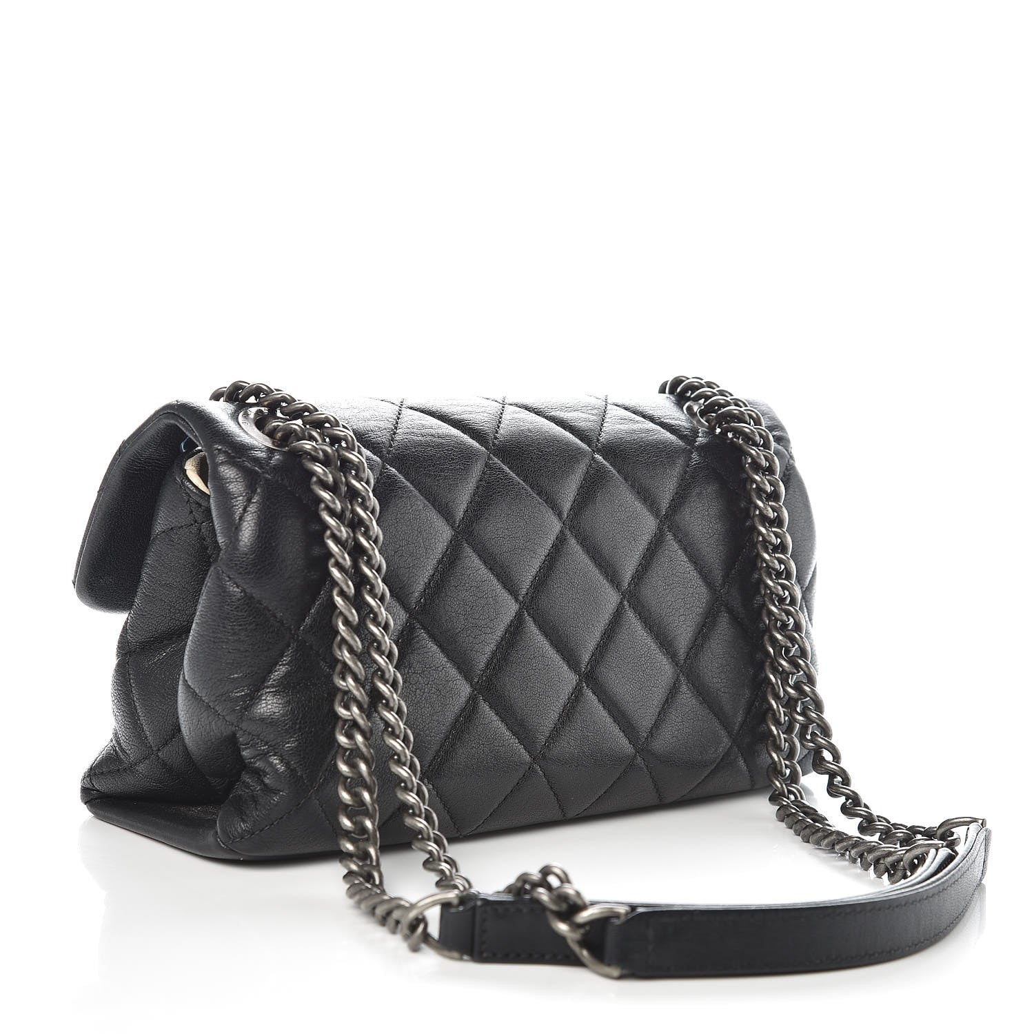 Chanel Shiny Lambskin Quilted Small Burgundy Rocks Flap Black 3 of 13