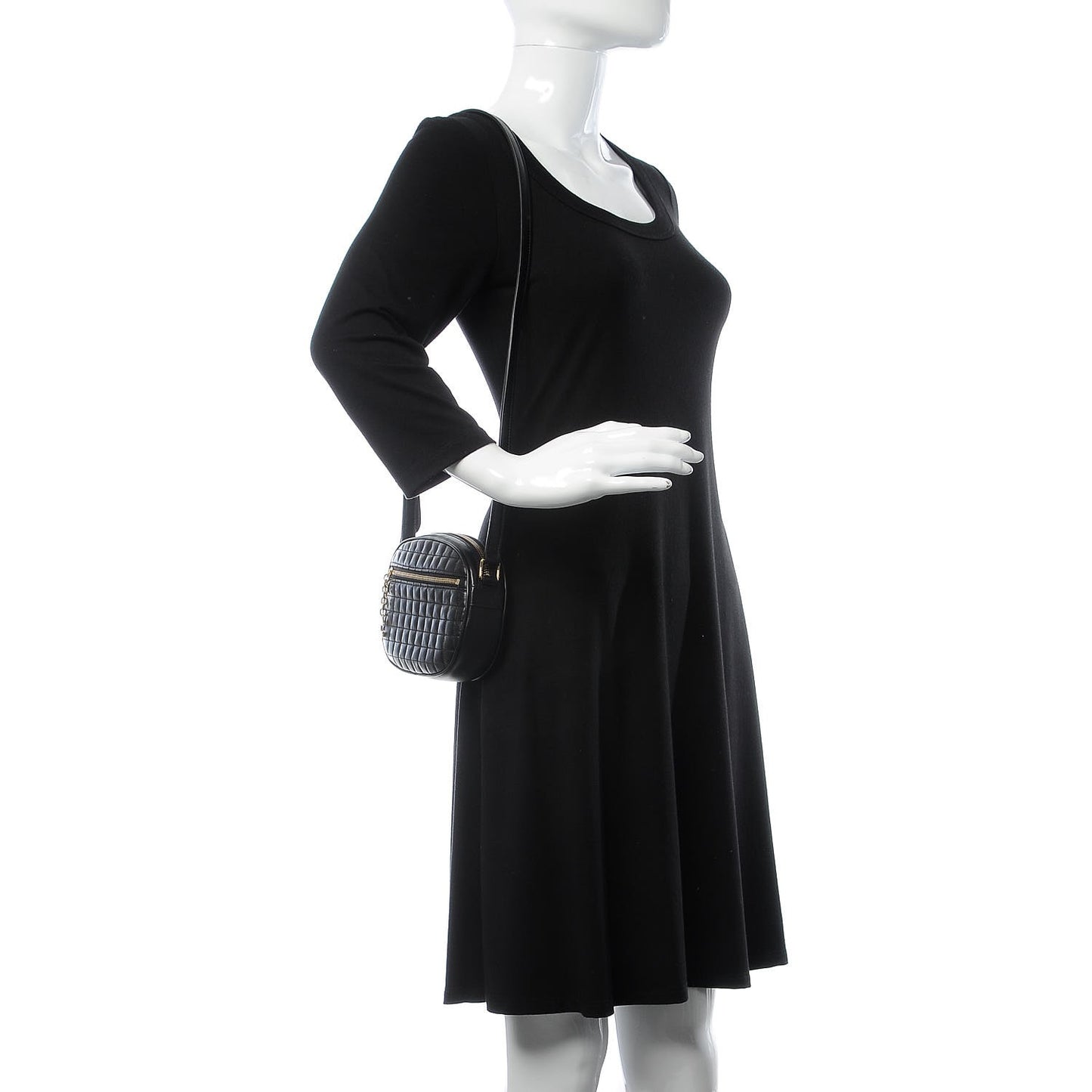 Calfskin Quilted Small C Charm Bag Black