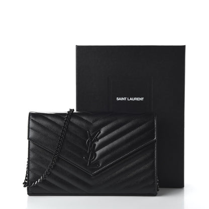Saint Laurent Grain De Poudre Matelasse Chevron Monogram Chain Wallet Black 10 of 10