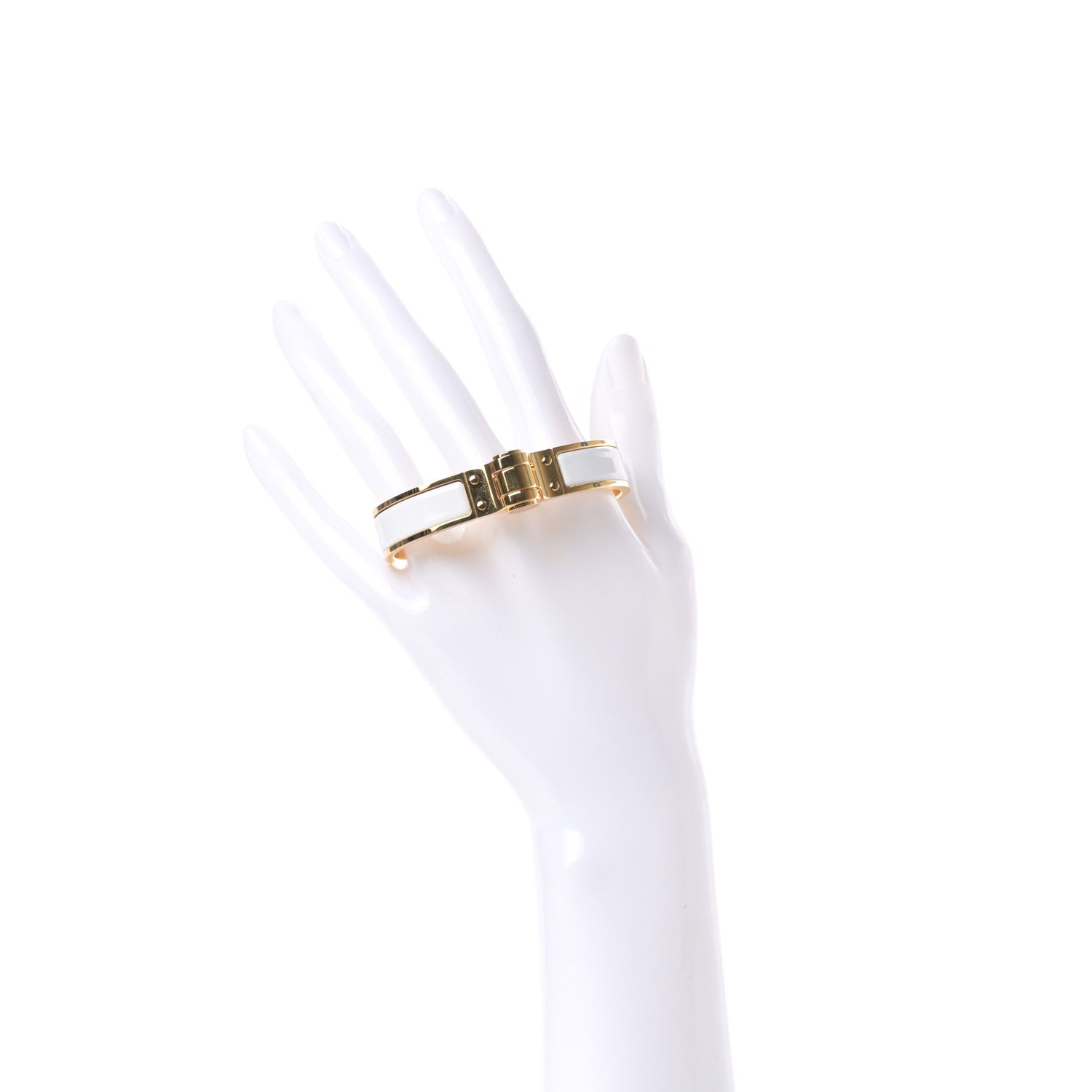 Hermes Enamel Charniere Uni Narrow Hinged Bracelet S White 2 of 4