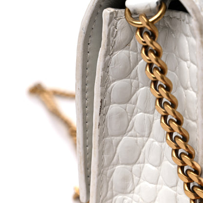Balenciaga Shiny Calfskin Crocodile Embossed Hourglass Chain Bag White 21 of 23