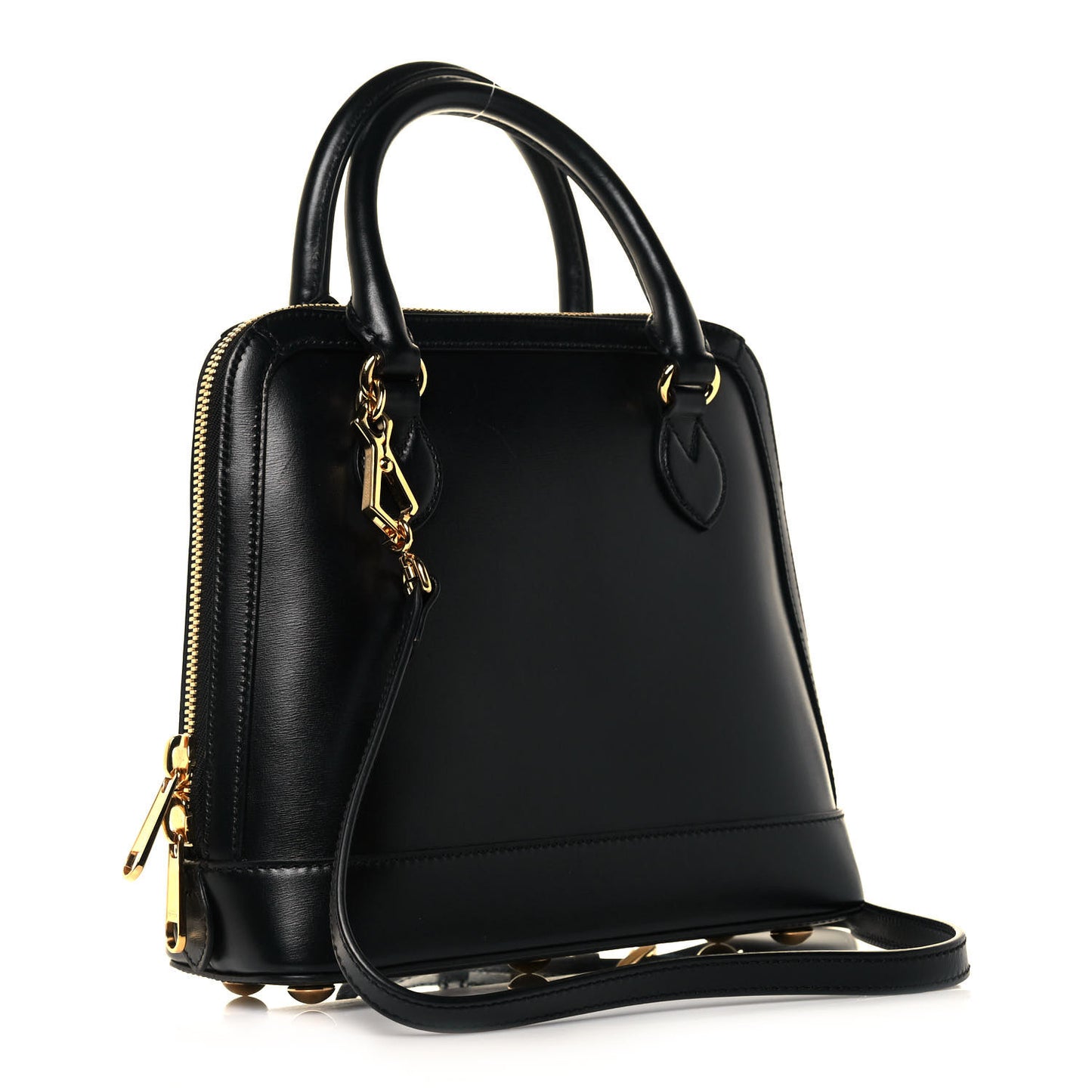 Boarded Plutone Calfskin Small Horsebit 1955 Top Handle Bag Black